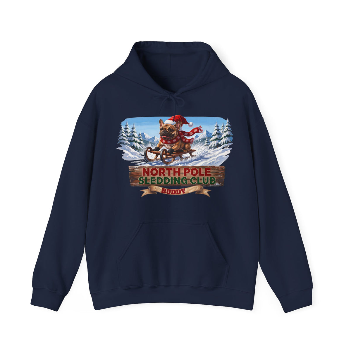 North Pole Sledding Club – Personalized French Bulldog Christmas Hoodie