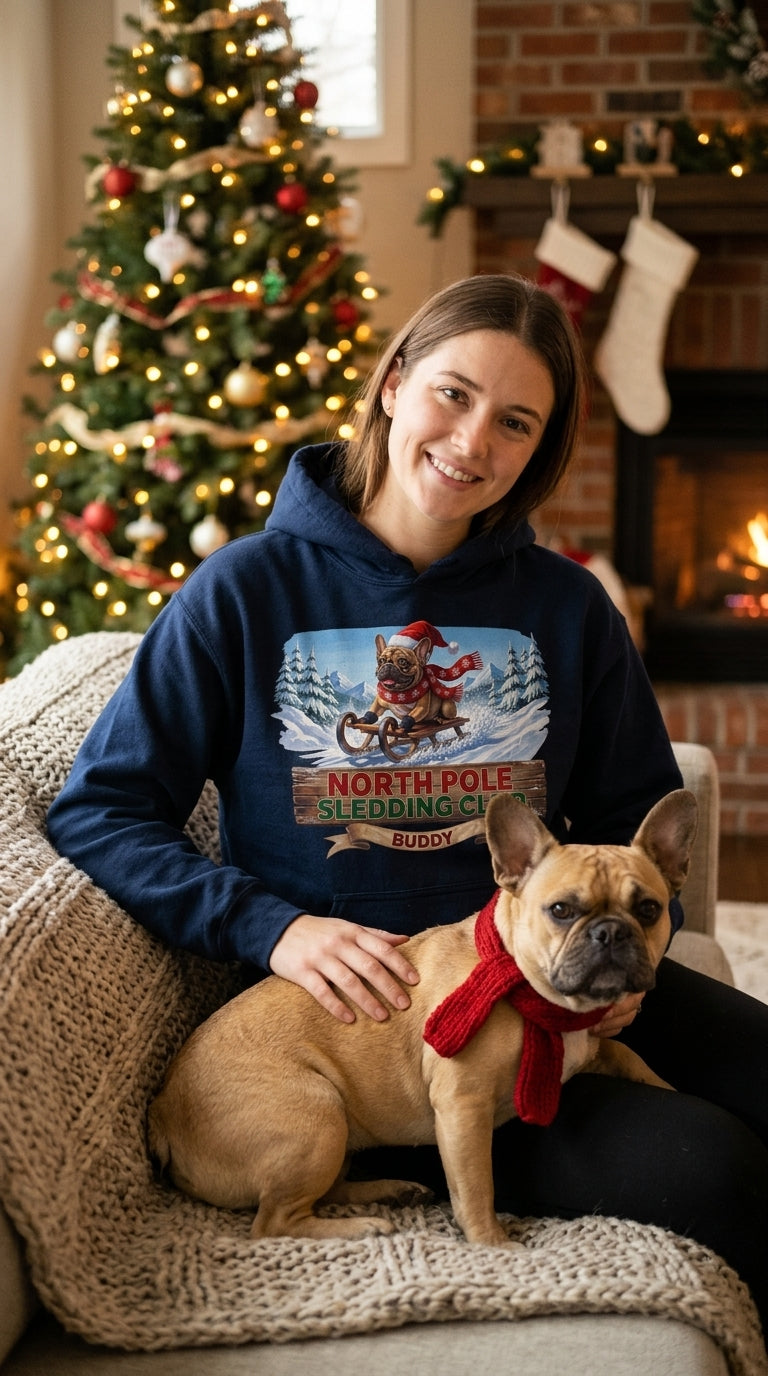 North Pole Sledding Club – Personalized French Bulldog Christmas Hoodie