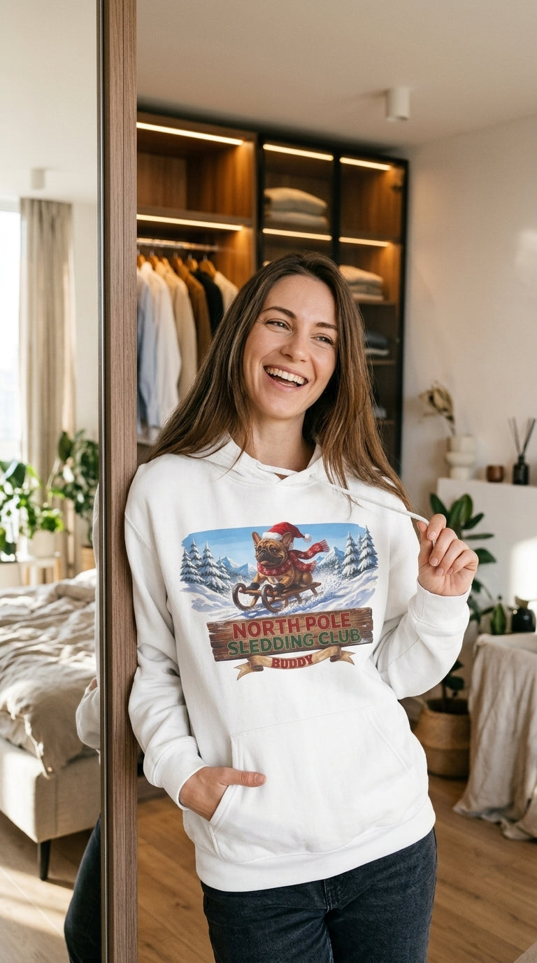 North Pole Sledding Club – Personalized French Bulldog Christmas Hoodie