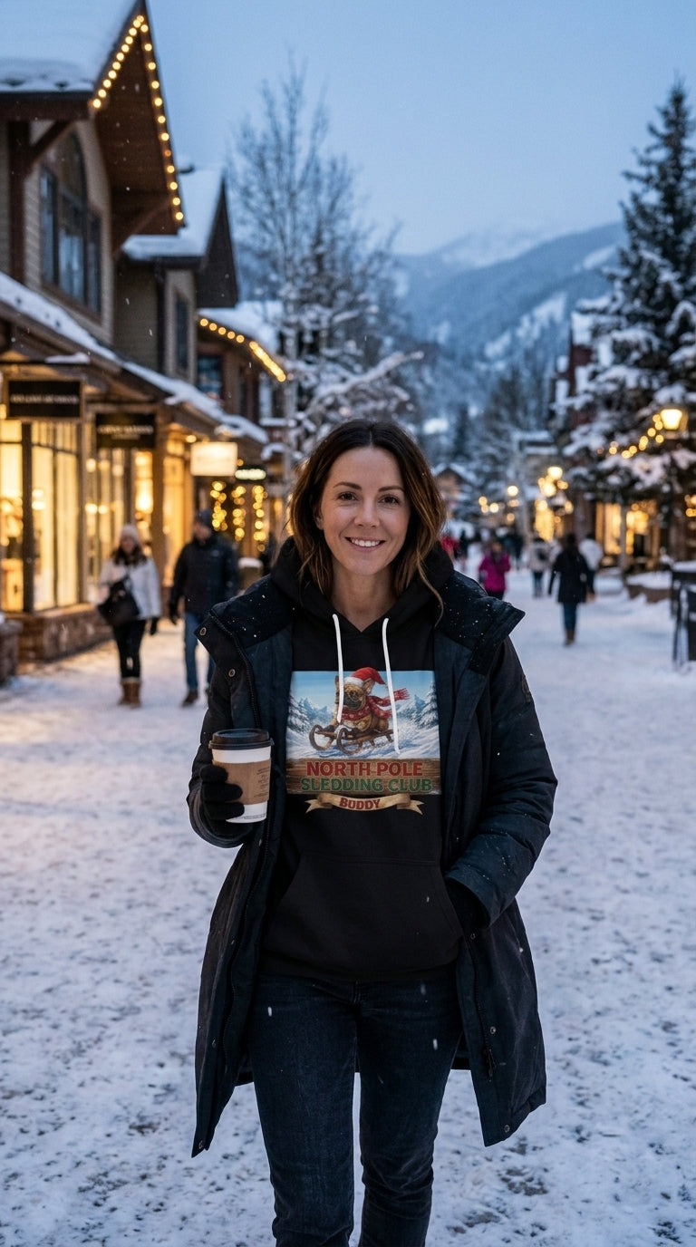 North Pole Sledding Club – Personalized French Bulldog Christmas Hoodie