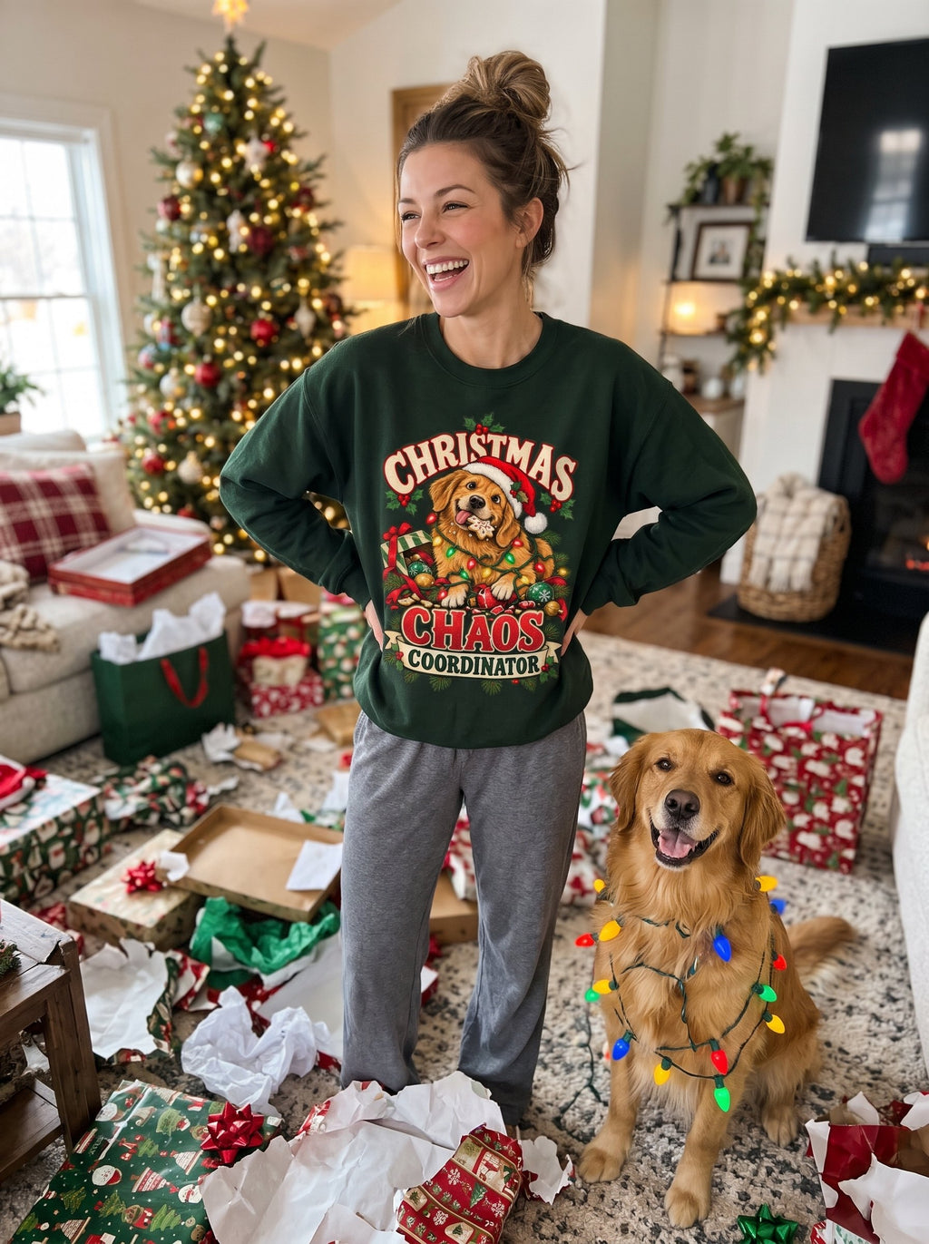 Christmas Chaos Coordinator – Funny Golden Retriever Christmas Sweatshirt