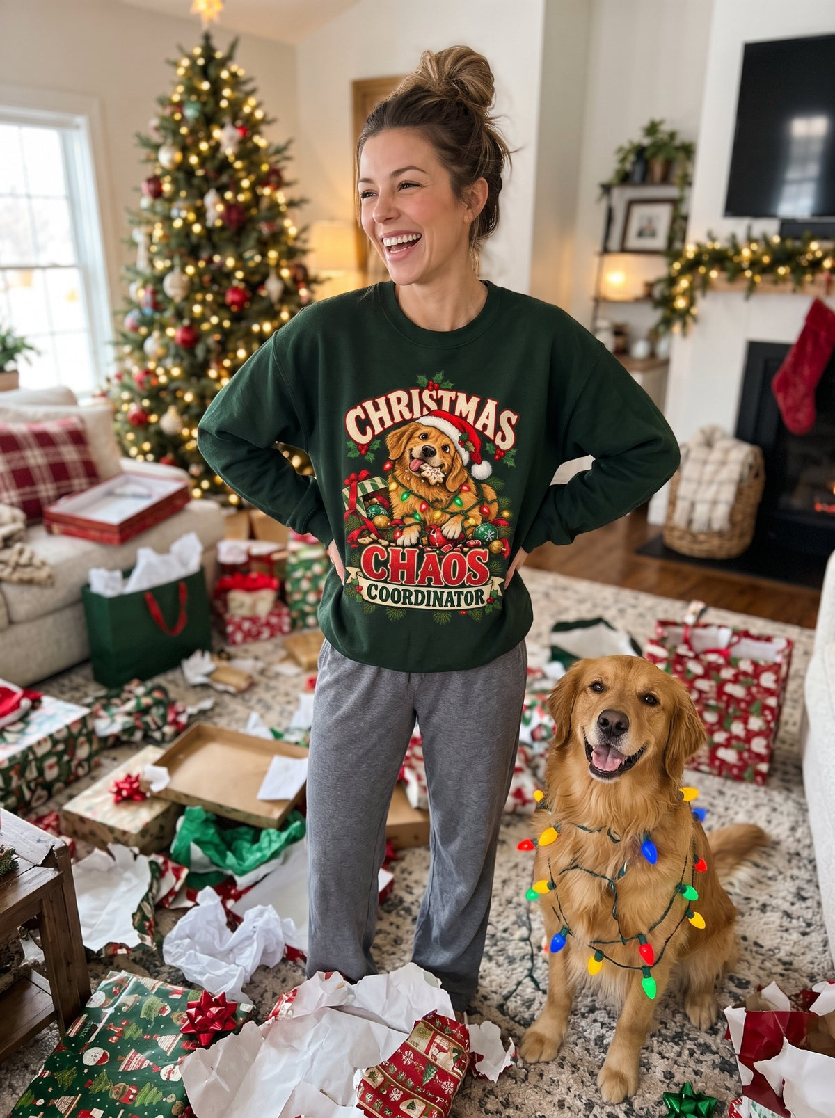 Christmas Chaos Coordinator – Funny Golden Retriever Christmas Sweatshirt