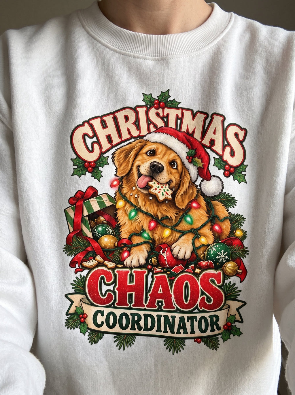 Christmas Chaos Coordinator – Funny Golden Retriever Christmas Sweatshirt
