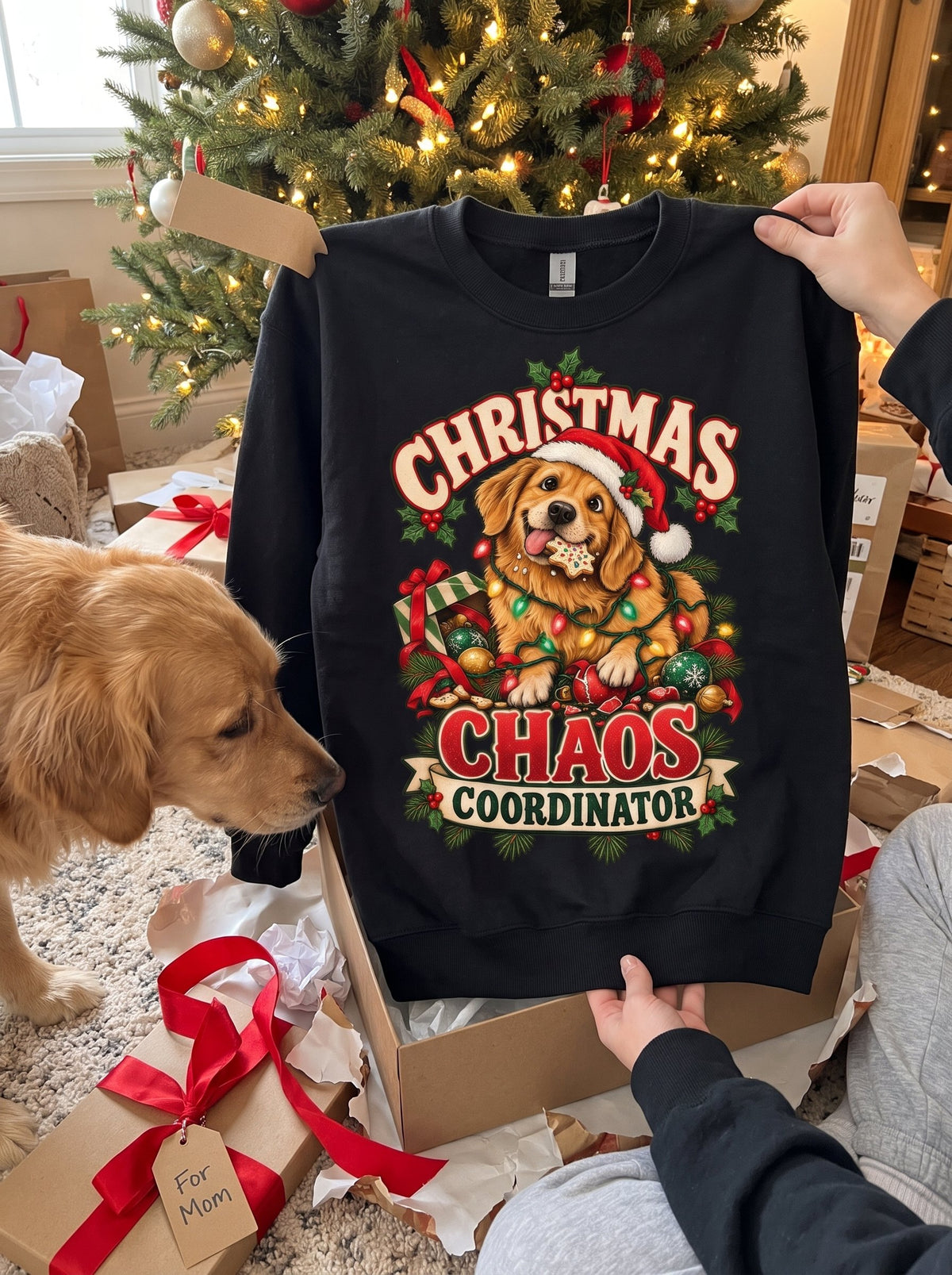 Christmas Chaos Coordinator – Funny Golden Retriever Christmas Sweatshirt
