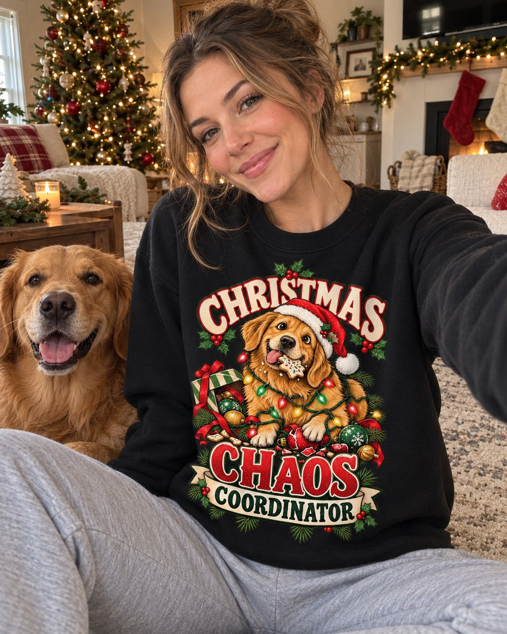 Christmas Chaos Coordinator – Funny Golden Retriever Christmas Sweatshirt