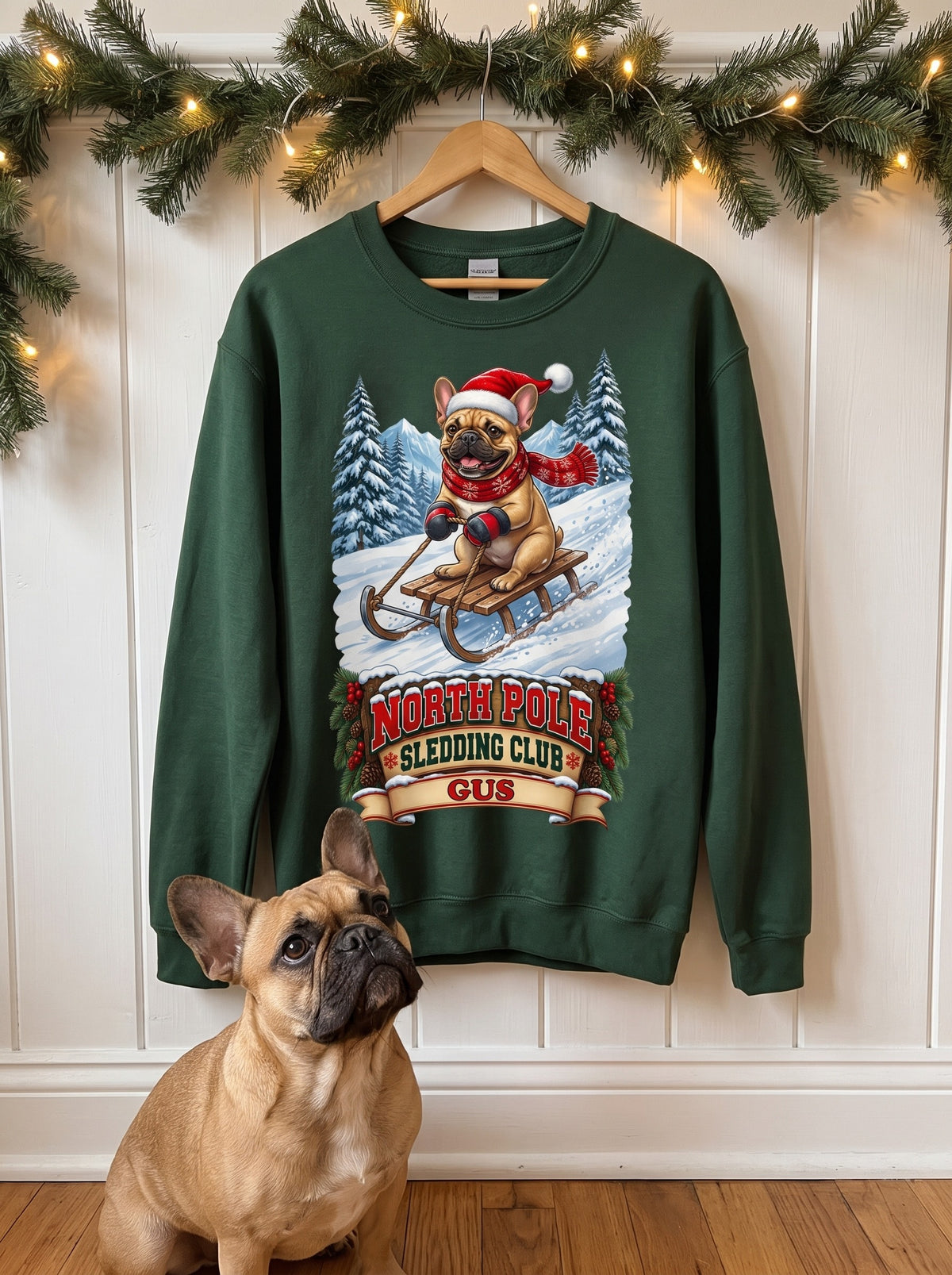 North Pole Sledding Club – Personalized French Bulldog Christmas Sweatshirt