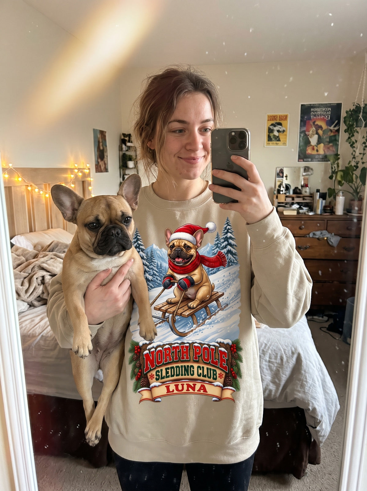 North Pole Sledding Club – Personalized French Bulldog Christmas Sweatshirt