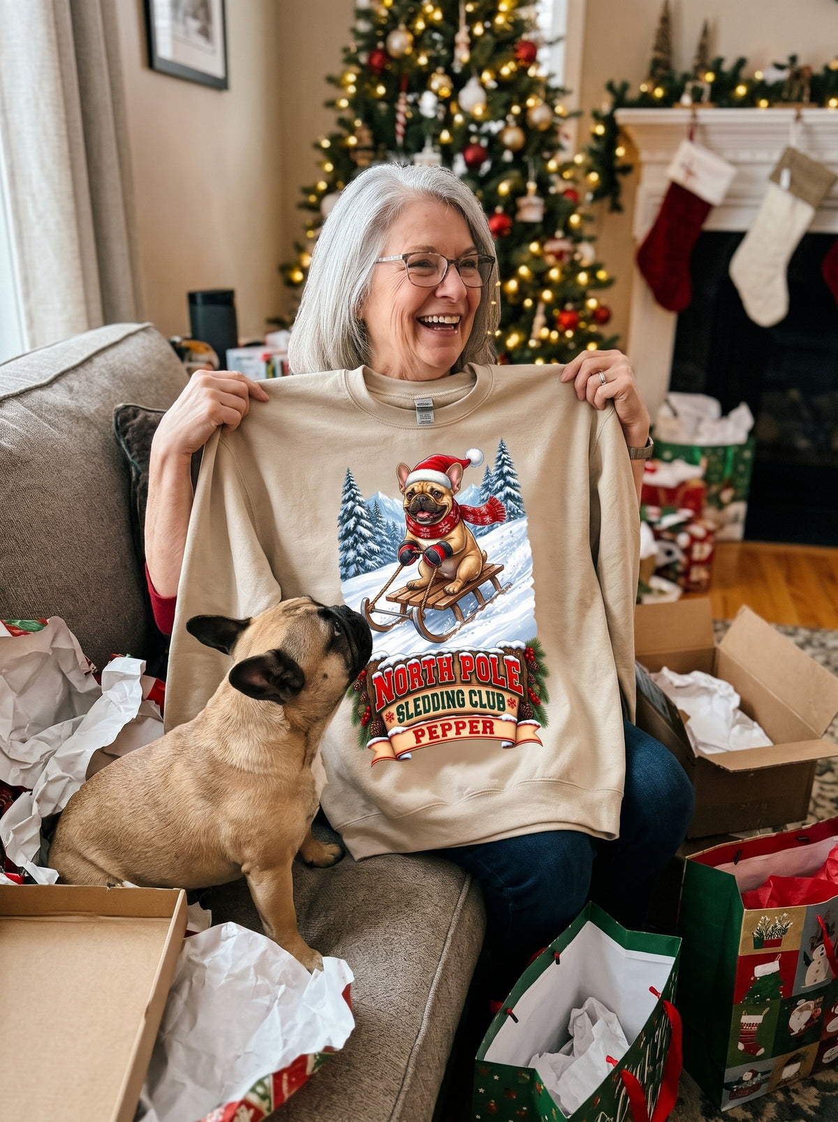North Pole Sledding Club – Personalized French Bulldog Christmas Sweatshirt
