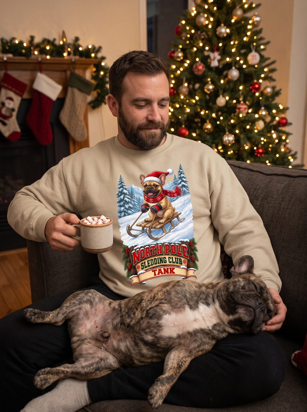 North Pole Sledding Club – Personalized French Bulldog Christmas Sweatshirt