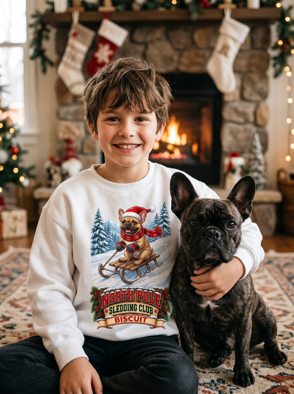 North Pole Sledding Club – Personalized French Bulldog Christmas Sweatshirt