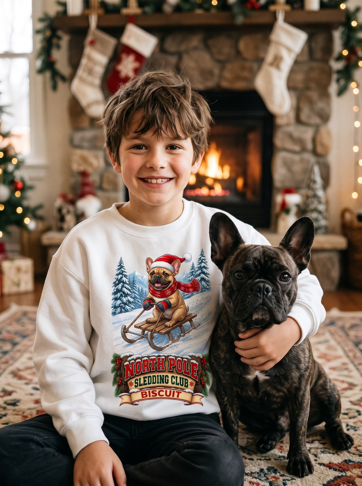 North Pole Sledding Club – Personalized French Bulldog Christmas Sweatshirt
