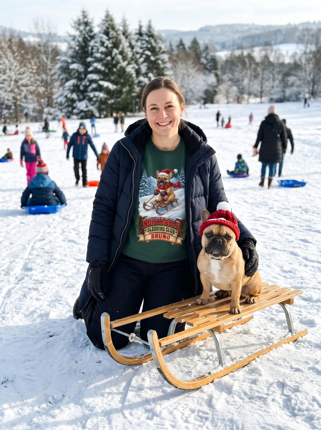 North Pole Sledding Club – Personalized French Bulldog Christmas Sweatshirt