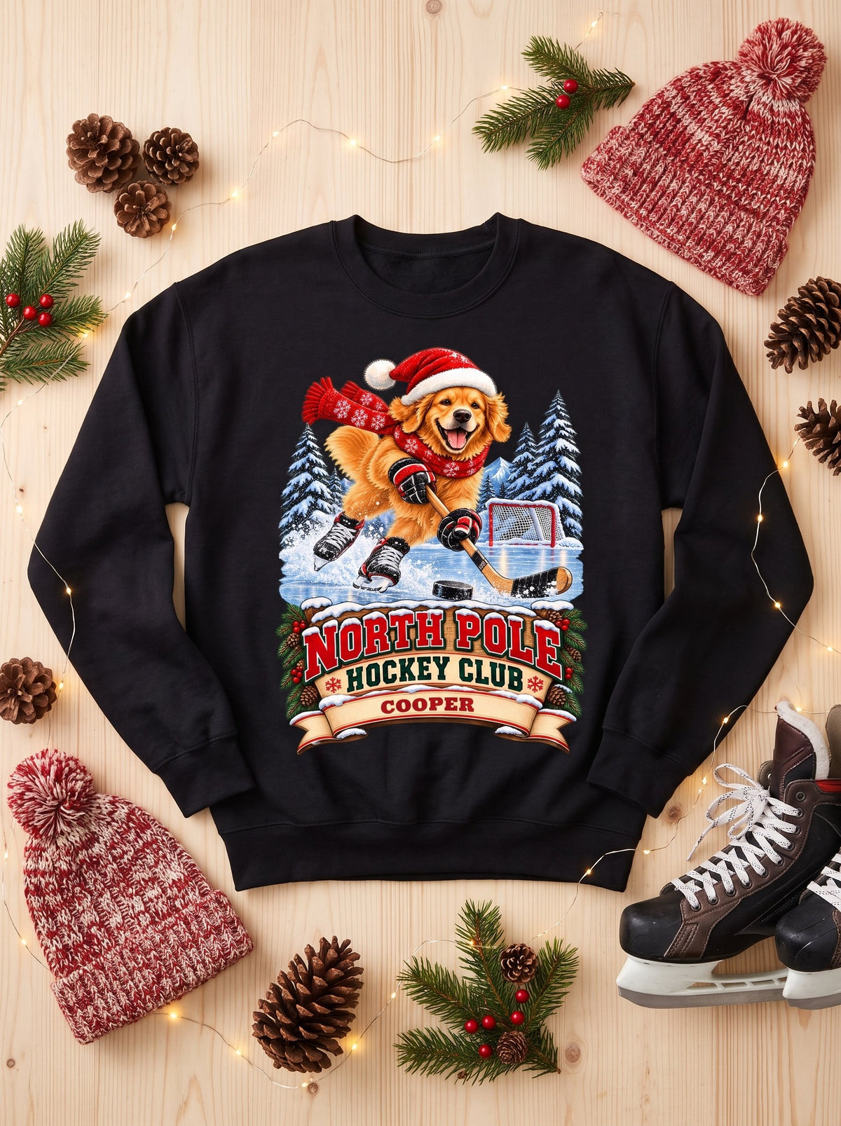 North Pole Hockey Club – Personalized Golden Retriever Christmas Sweatshirt