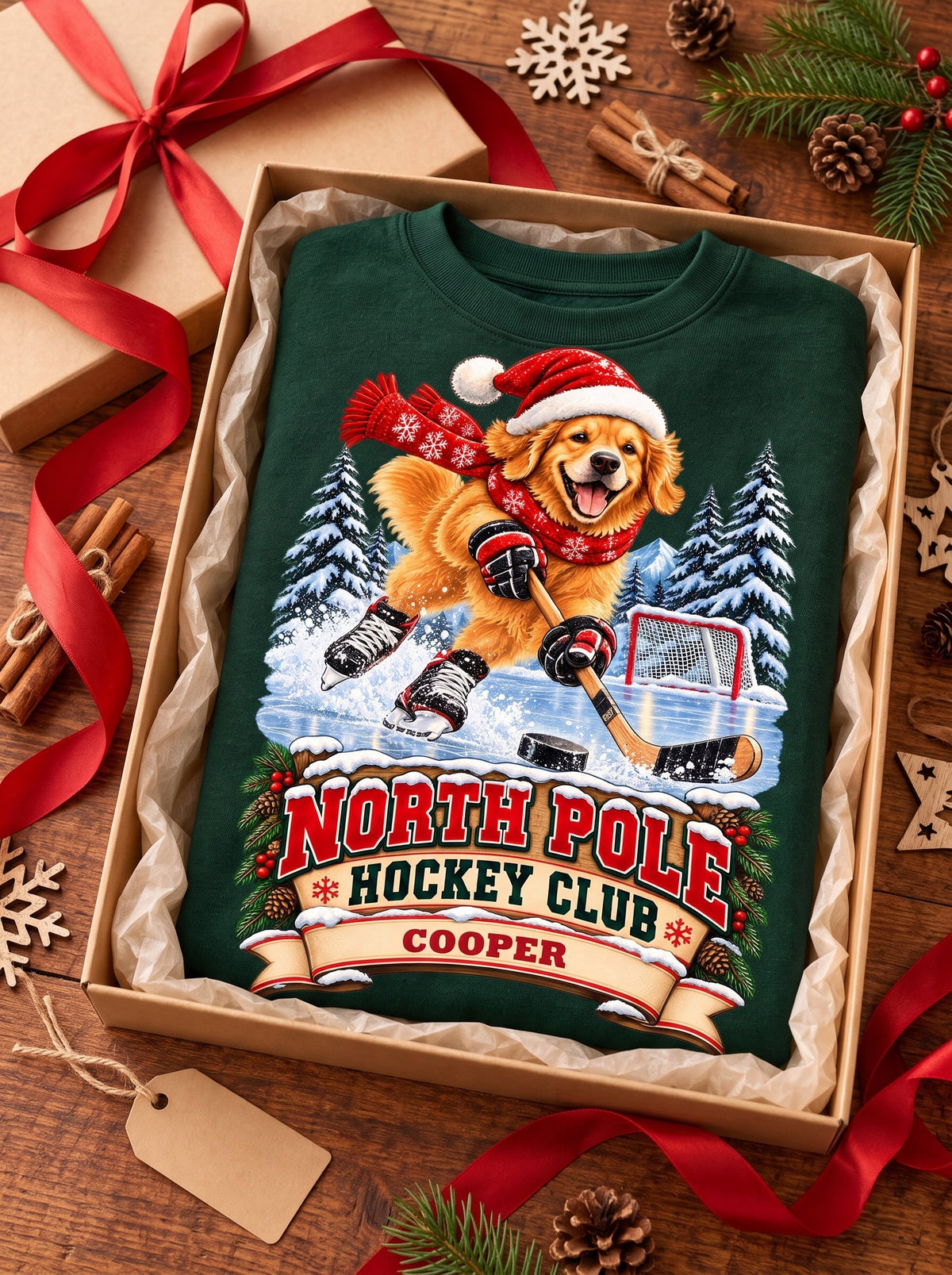 North Pole Hockey Club – Personalized Golden Retriever Christmas Sweatshirt