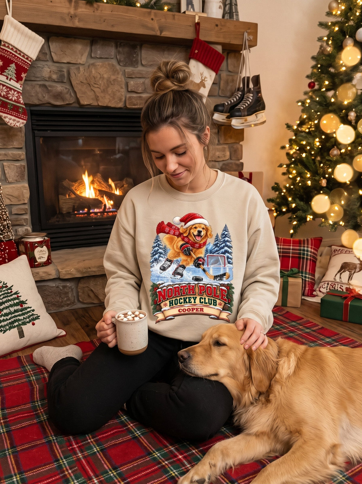 North Pole Hockey Club – Personalized Golden Retriever Christmas Sweatshirt