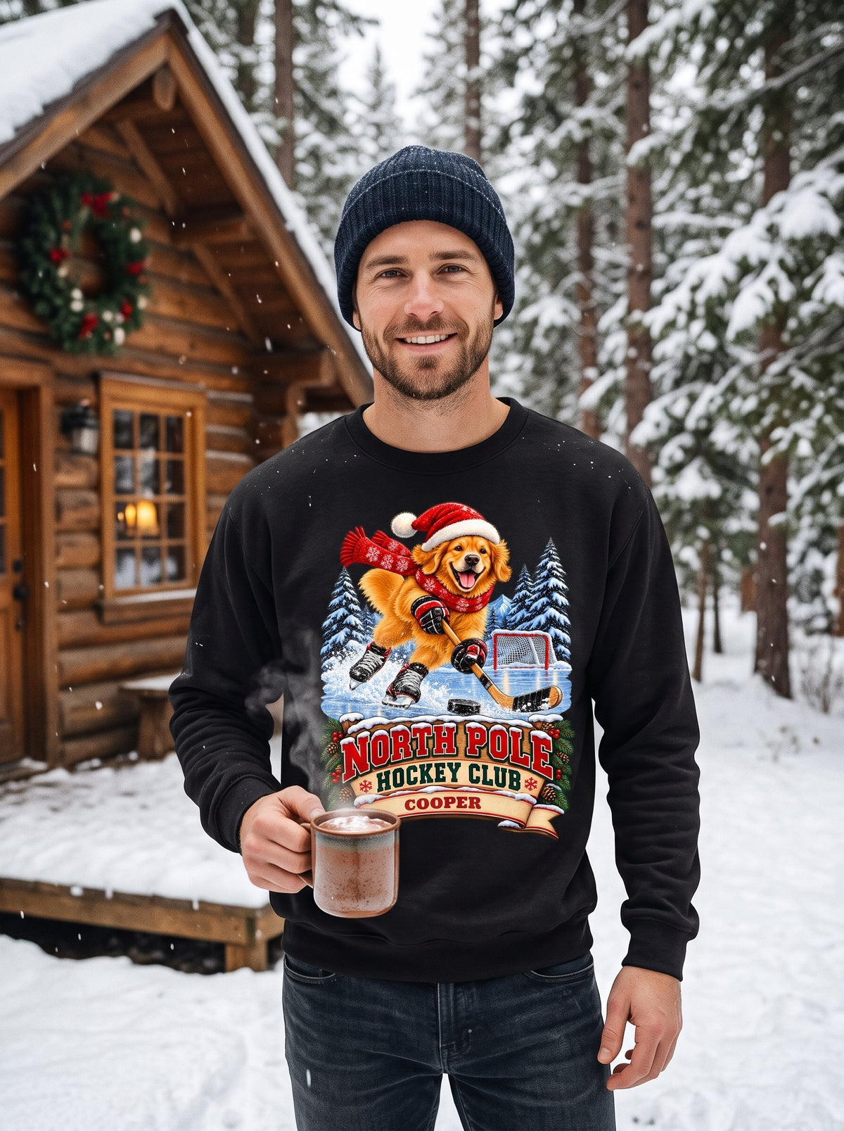North Pole Hockey Club – Personalized Golden Retriever Christmas Sweatshirt