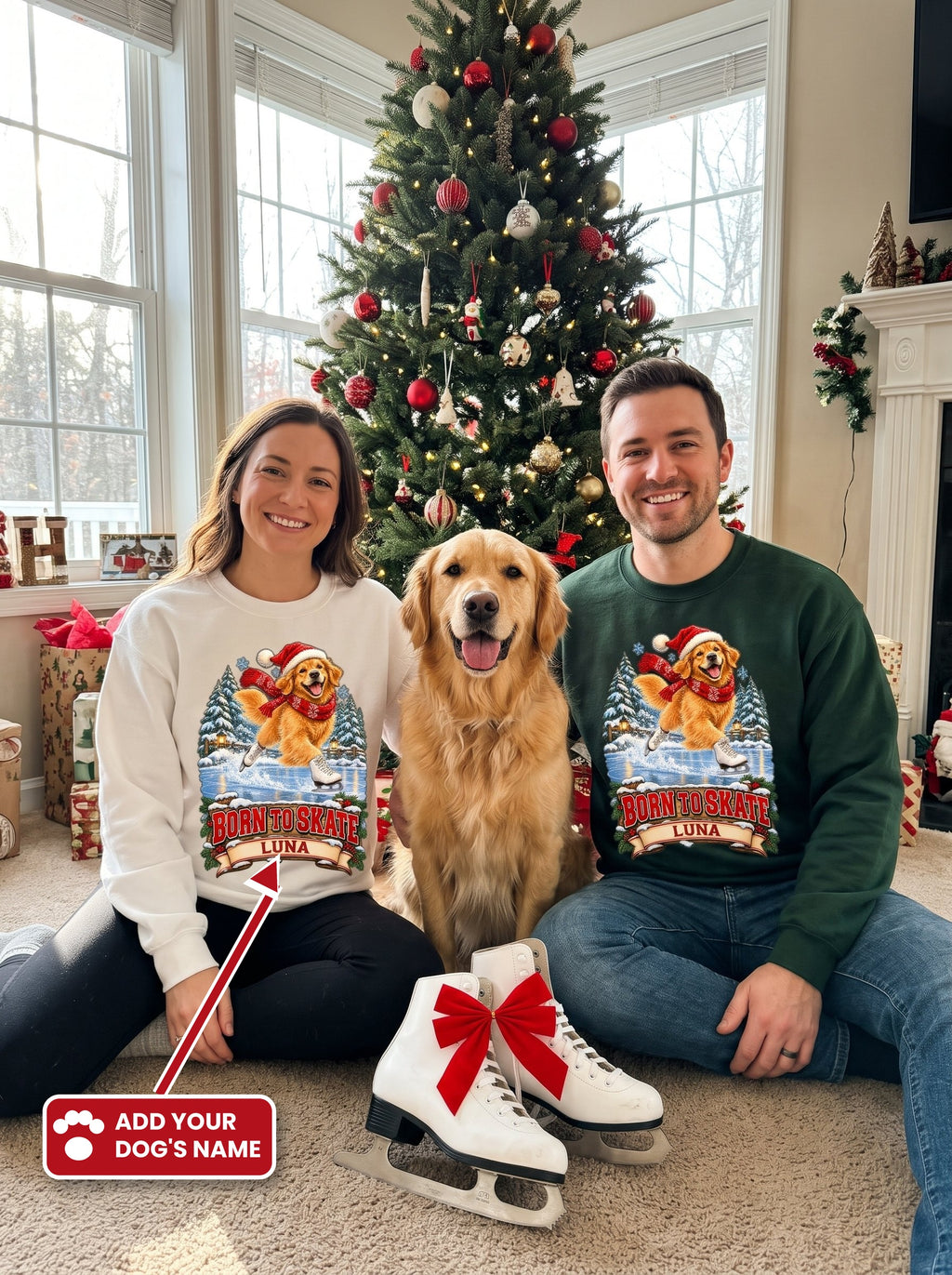 Born to Skate – Personalized Golden Retriever Christmas Sweatshirt