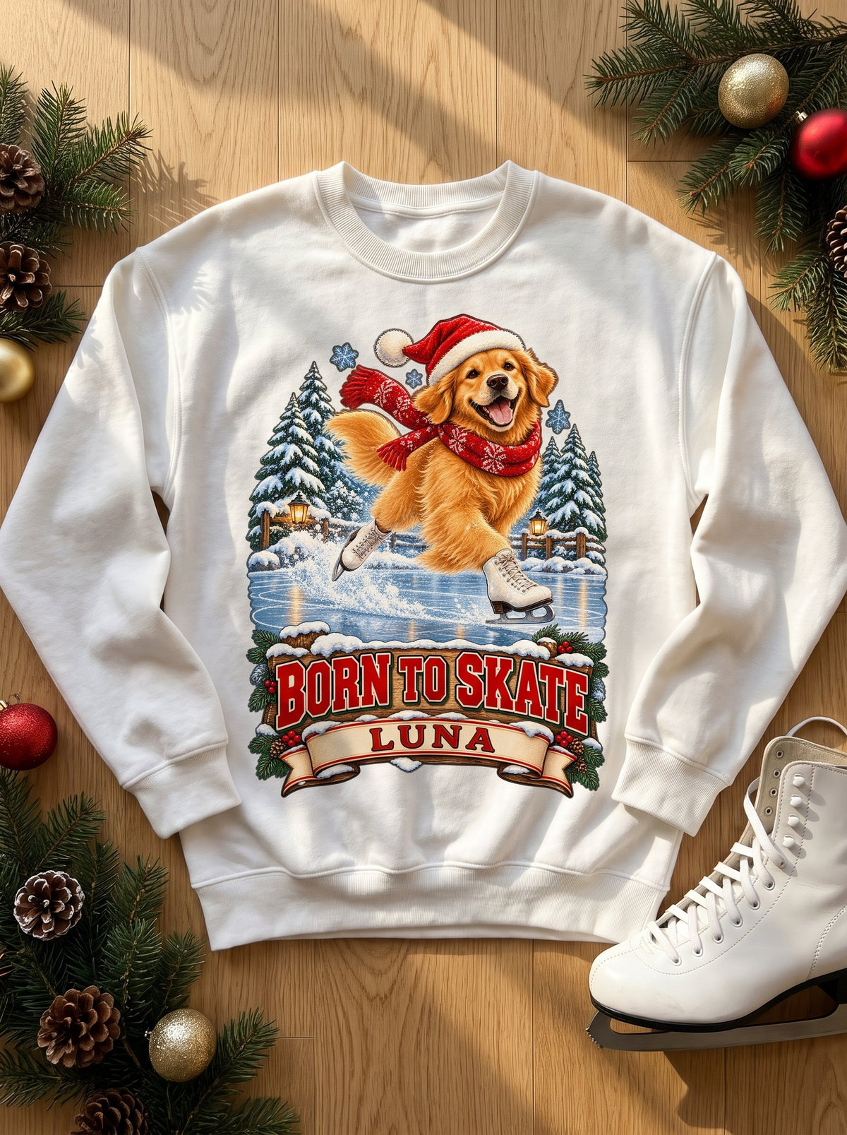 Born to Skate – Personalized Golden Retriever Christmas Sweatshirt