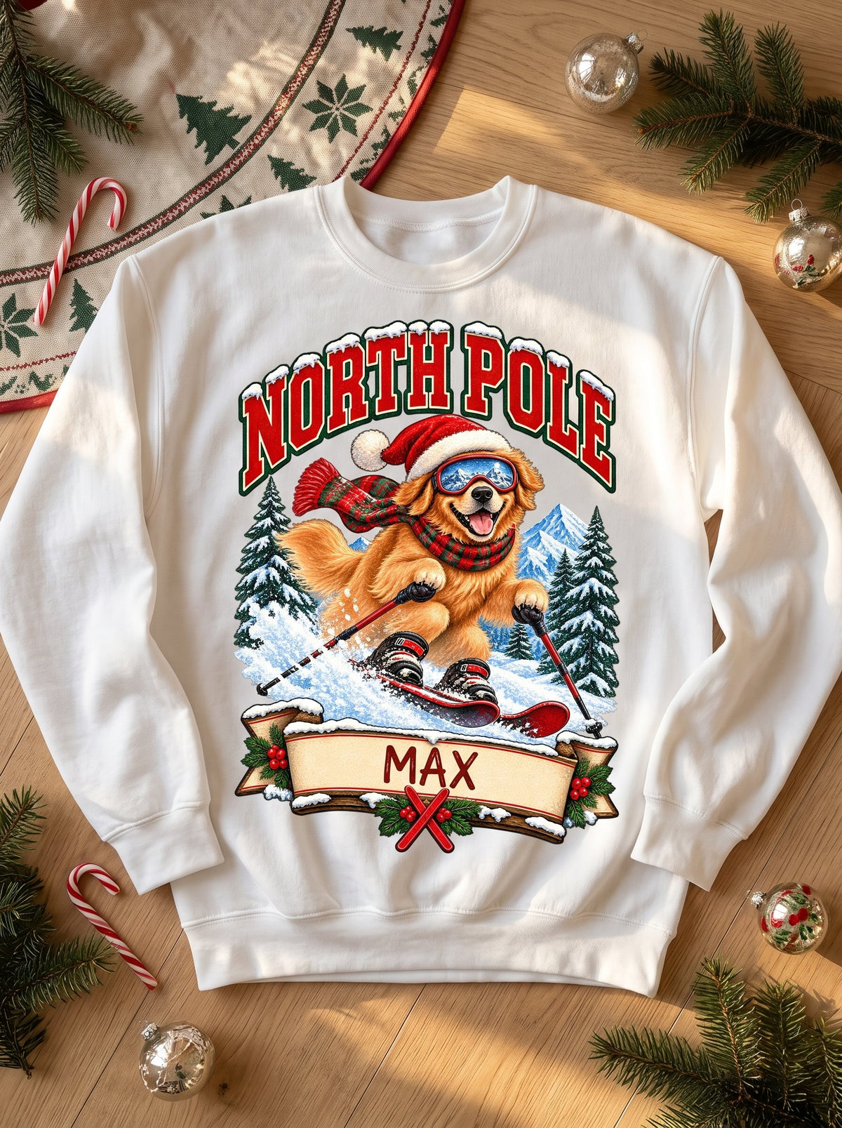 North Pole Ski Team – Personalized Golden Retriever Christmas Sweatshirt