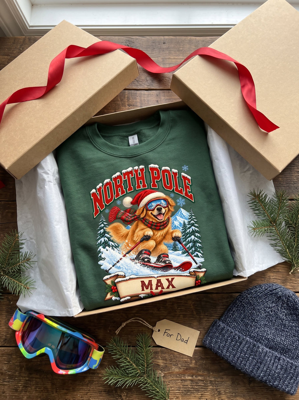 North Pole Ski Team – Personalized Golden Retriever Christmas Sweatshirt