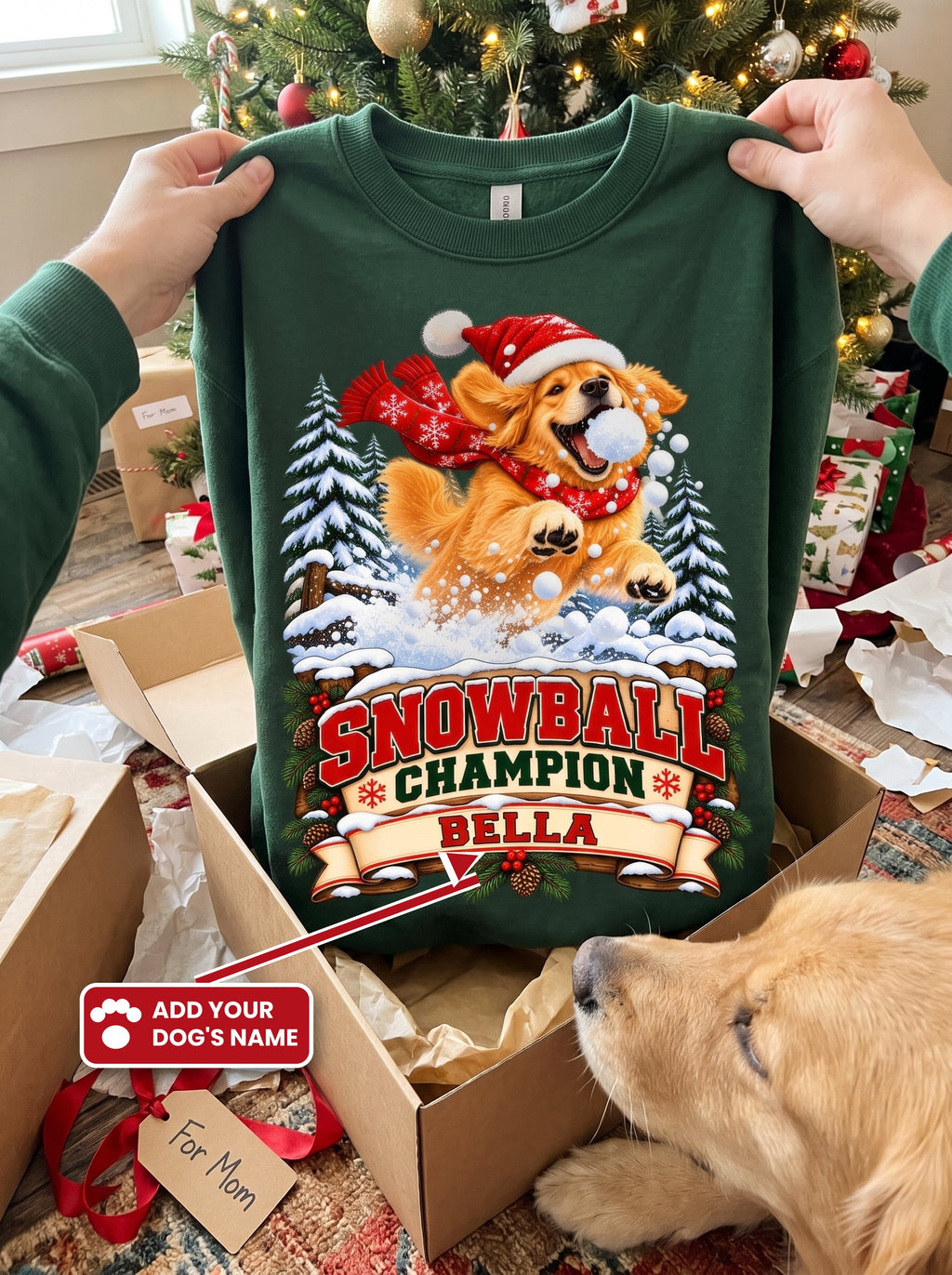Snowball Champion – Personalized Golden Retriever Christmas Sweatshirt