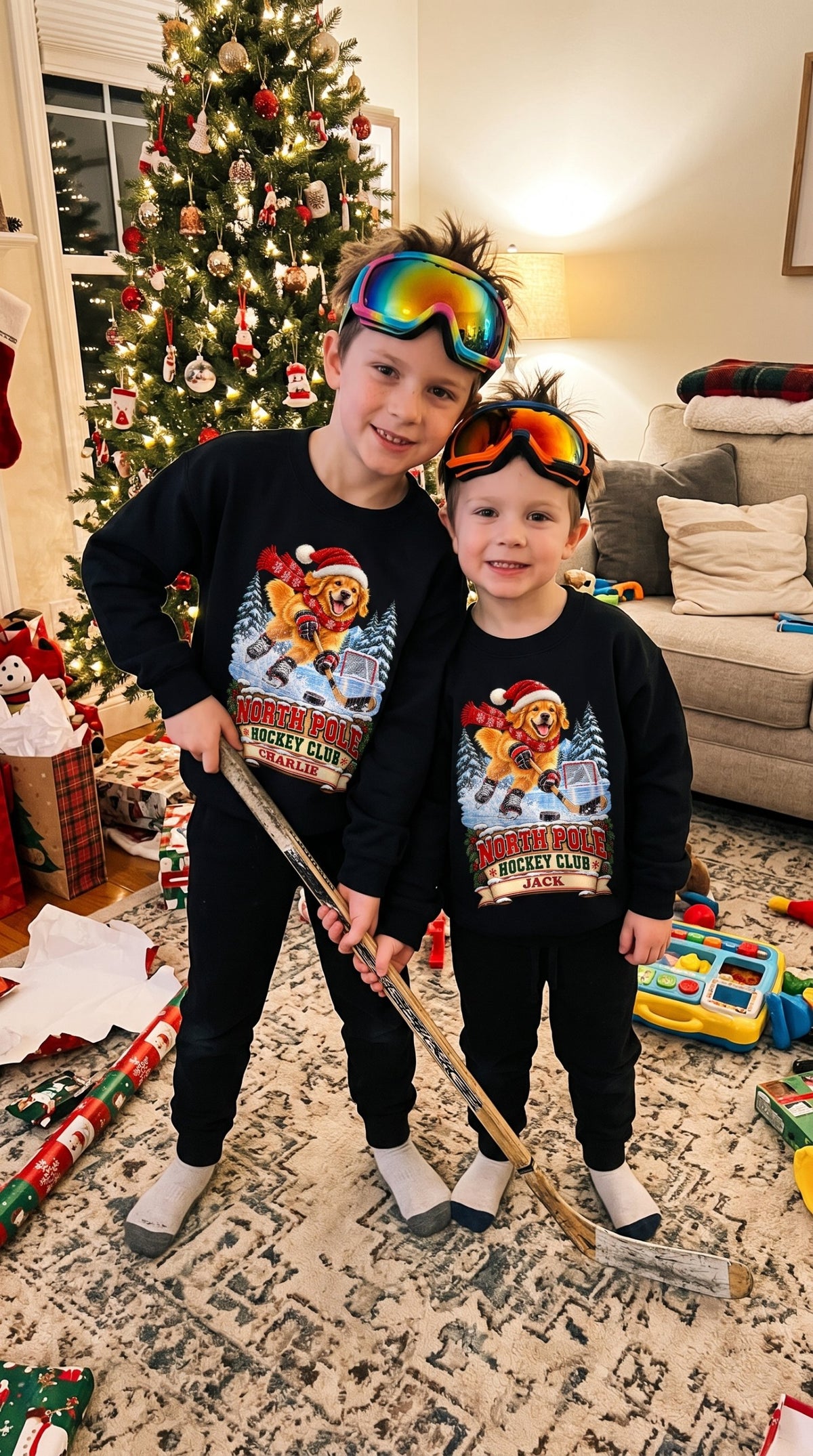 North Pole Hockey Club YOUTH – Personalized Golden Retriever Christmas Sweatshirt for Kids